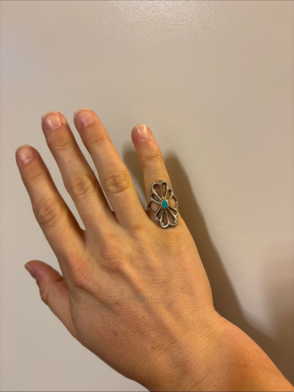 Native American Sand Cast Flower and Turquoise Ring